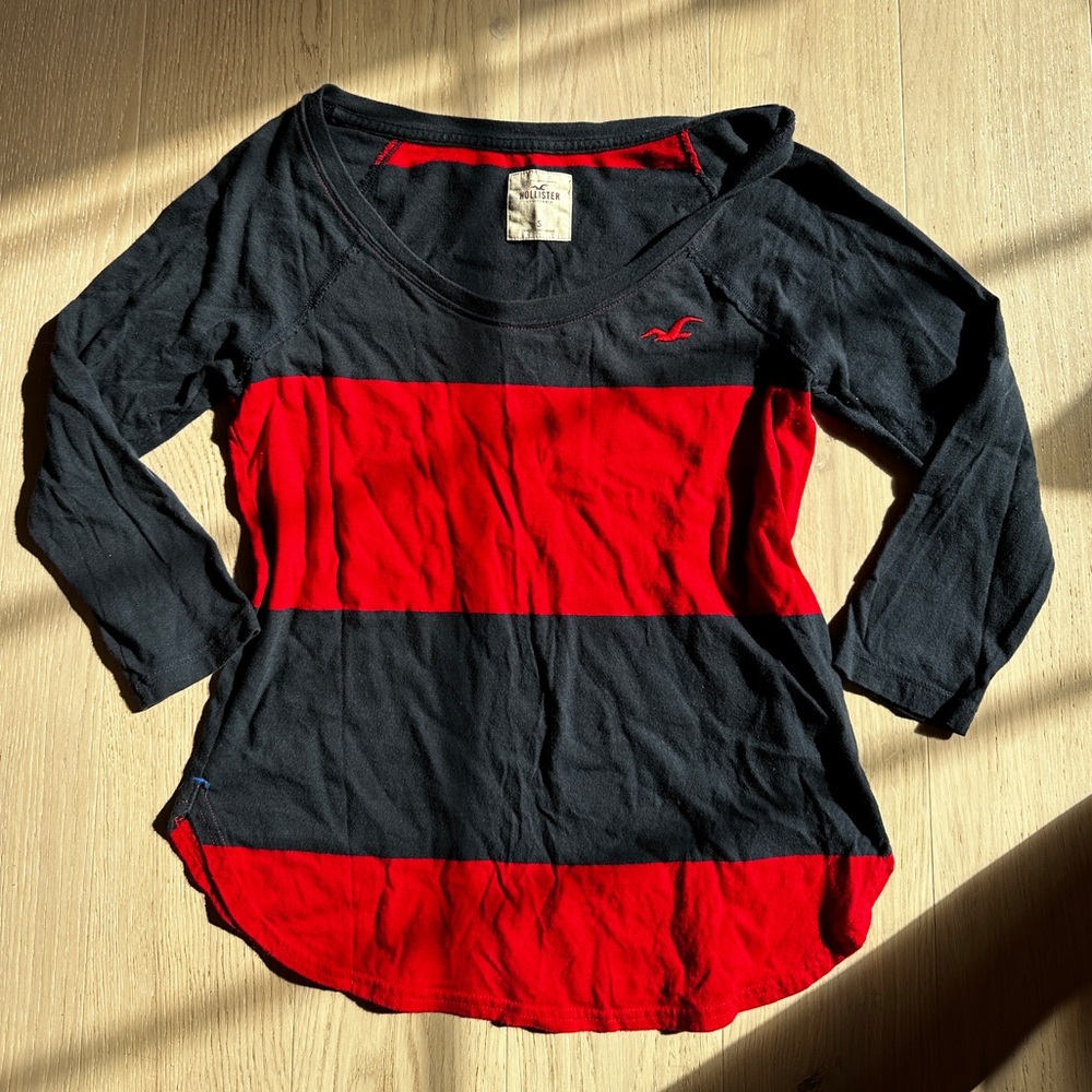 Y2K Hollister Curved Hem Stripe Long Sleeve Tee Small
